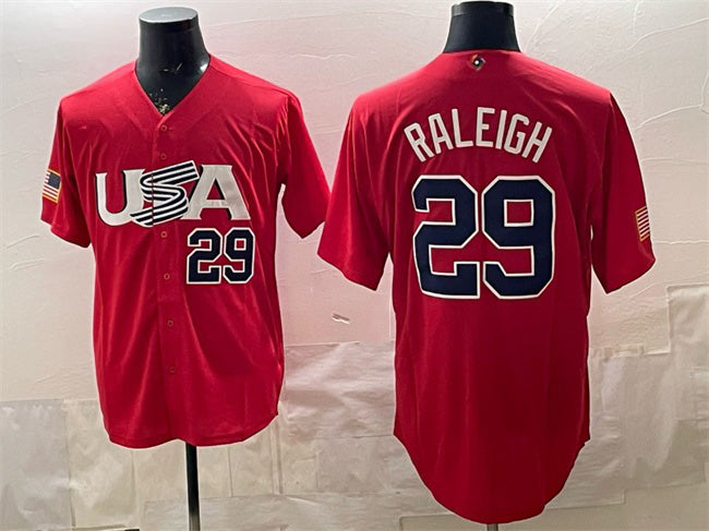USA Baseball #29 Cal Raleigh 2023 Red World Baseball Classic Stitched Baseball Jersey - Main View