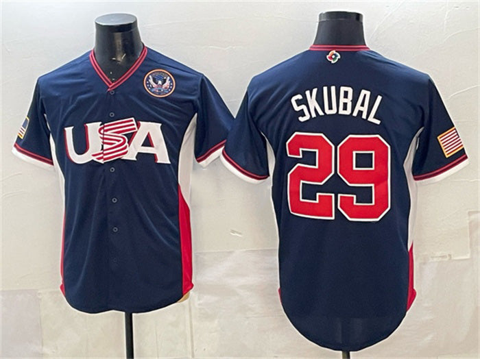 USA Baseball #29 Tarik Skubal Navy 2026 World Baseball Classic United States 250th Anniversary Patch Road Stadium Stitched Baseball Jersey - Main View