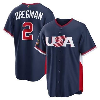 USA Baseball #2 Alex Bregman 2026 World Baseball Classic Road Stadium Jersey - Navy Baseball Jersey Tailgate Goods - Main View