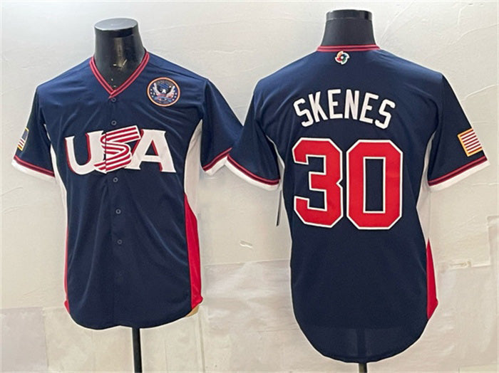 USA Baseball #30 Paul Skenes Navy 2026 World Baseball Classic United States 250th Anniversary Patch Road Stadium Stitched Baseball Jersey - Main View