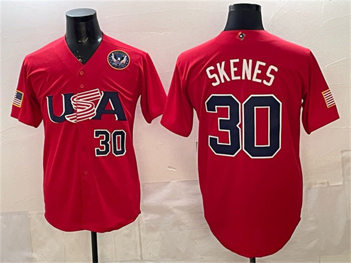 USA Baseball #30 Paul Skenes Red 2026 World Baseball Classic United States 250th Anniversary Patch Stadium Stitched Baseball Jersey - Main View