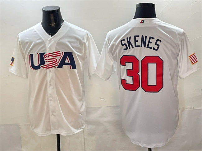 USA Baseball #30 Paul Skenes White World Baseball Classic Stitched Baseball Jersey - Main View