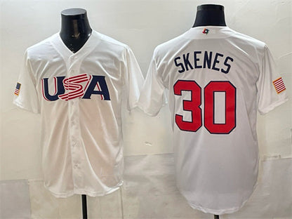 USA Baseball #30 Paul Skenes White World Baseball Classic Stitched Baseball Jersey - Main View
