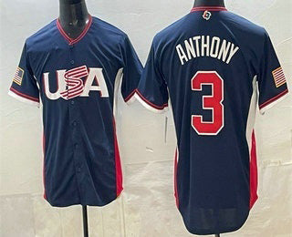 USA Baseball #3 Roman Anthony Navy 2026 World Baseball Classic Cool Base Stitched Baseball Jersey - Main View