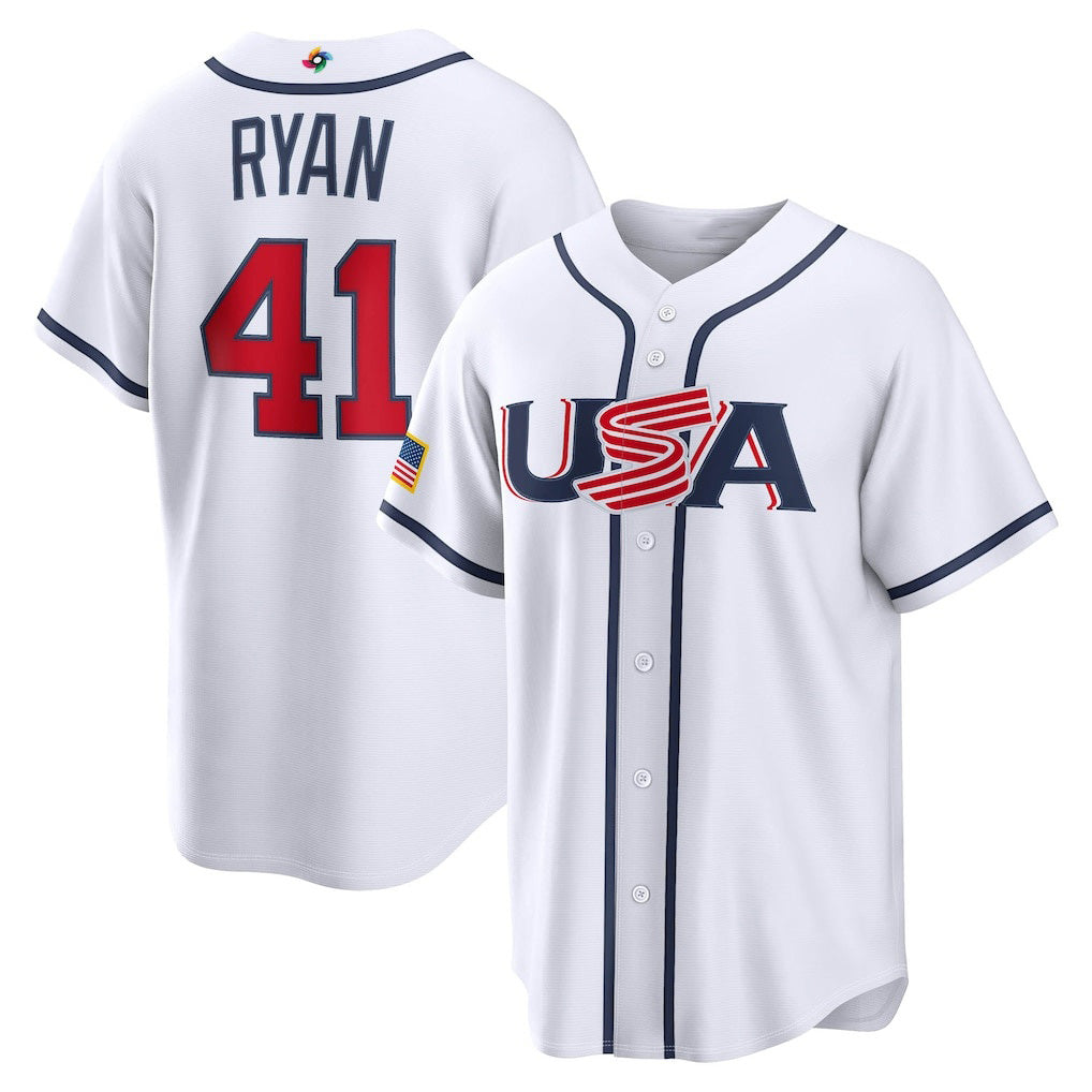 USA Baseball #41 Joe Ryan 2026 World Baseball Classic Home Stadium Jersey - White Baseball Jersey Tailgate Goods - Main View