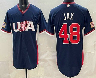 USA Baseball #48 Griffin Jax Navy 2026 World Baseball Classic Cool Base Stitched Baseball Jersey - Main View