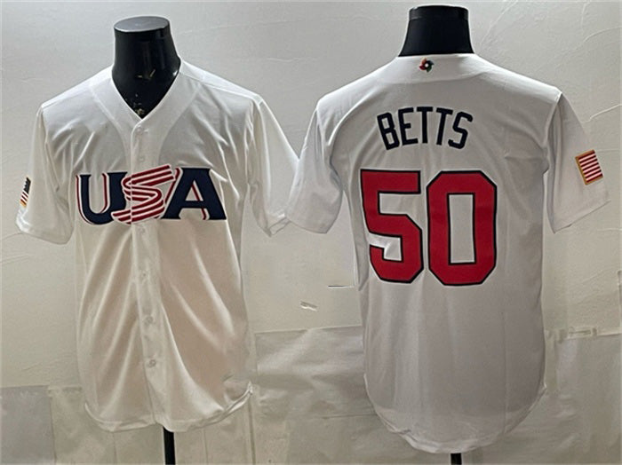 USA Baseball #50 Mookie Betts White World Baseball Classic Stitched Baseball Jersey - Main View