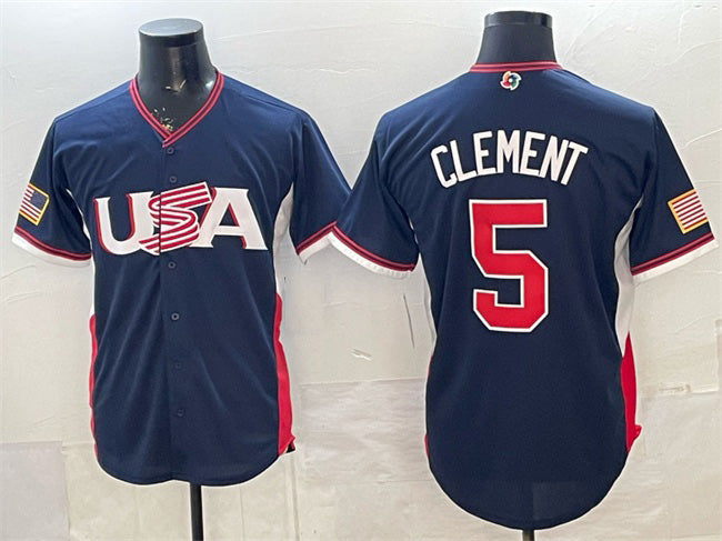 USA Baseball #5 Ernie Clement Navy 2026 World Baseball Classic Road Stadium Stitched Baseball Jersey - Main View