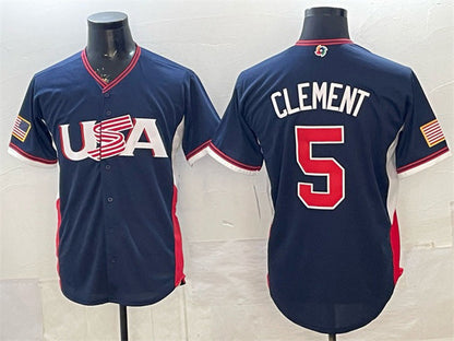 USA Baseball #5 Ernie Clement Navy 2026 World Baseball Classic Road Stadium Stitched Baseball Jersey - Main View