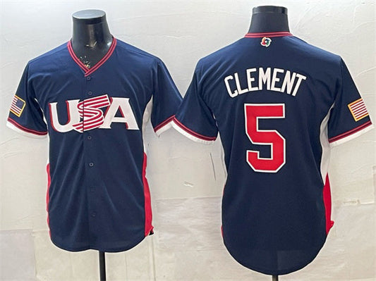 USA Baseball #5 Ernie Clement Navy 2026 World Baseball Classic Road Stadium Stitched Baseball Jersey - Main View