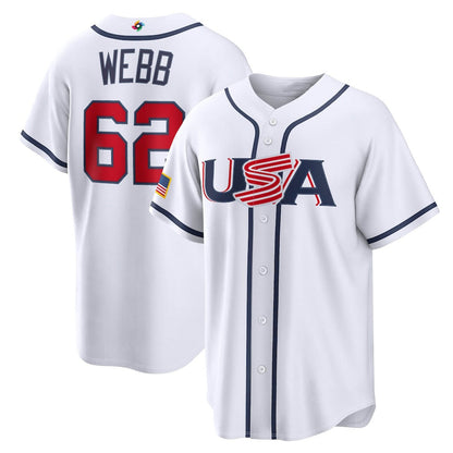 USA Baseball #62 Logan Webb 2026 World Baseball Classic Home Stadium Jersey - White Baseball Jersey Tailgate Goods - Main View