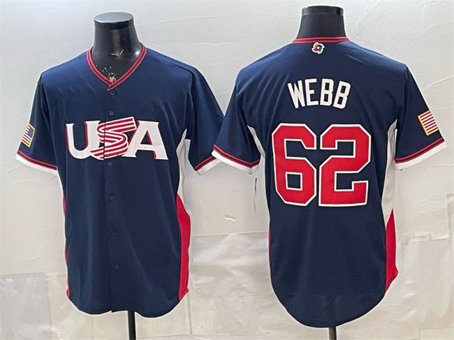 USA Baseball #62 Logan Webb Navy 2026 World Baseball Classic Road Stadium Stitched Baseball Jersey - Main View