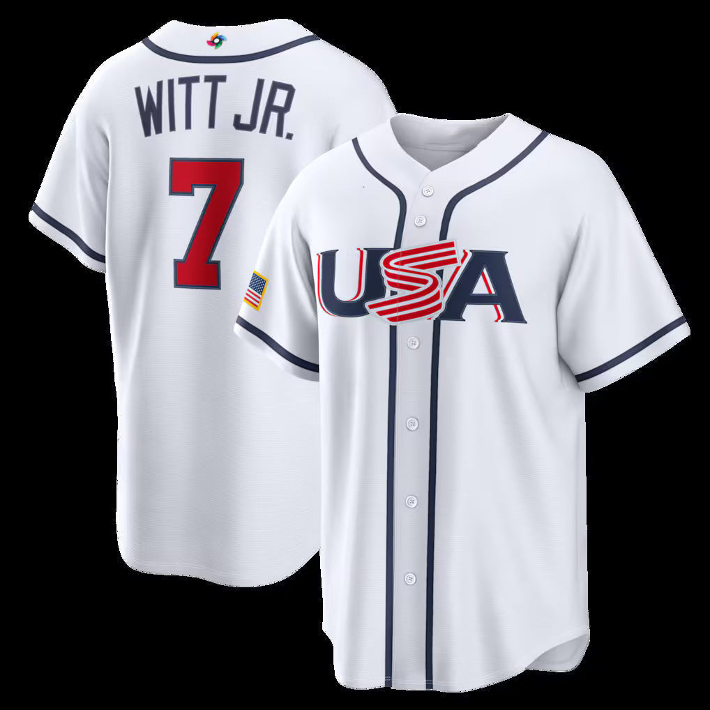 USA Baseball #7 Bobby Witt Jr. 2026 World Baseball Classic Home Stadium Jersey - White Baseball Jersey Tailgate Goods - Main View