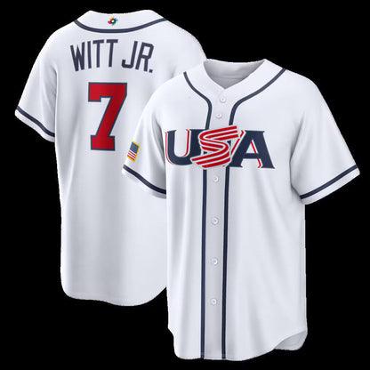 USA Baseball #7 Bobby Witt Jr. 2026 World Baseball Classic Home Stadium Jersey - White Baseball Jersey Tailgate Goods - Main View