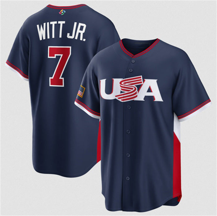 USA Baseball #7 Bobby Witt Jr. Navy 2026 World Baseball Classic Road Stadium Stitched Baseball Jersey - Main View