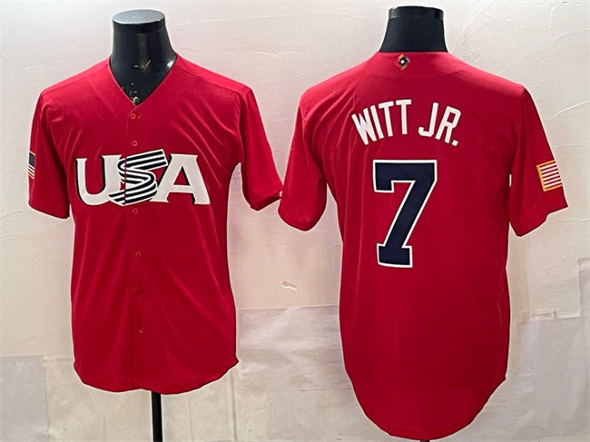 USA Baseball #7 Bobby Witt Jr. Red World Baseball Classic Stitched Baseball Jersey - Main View