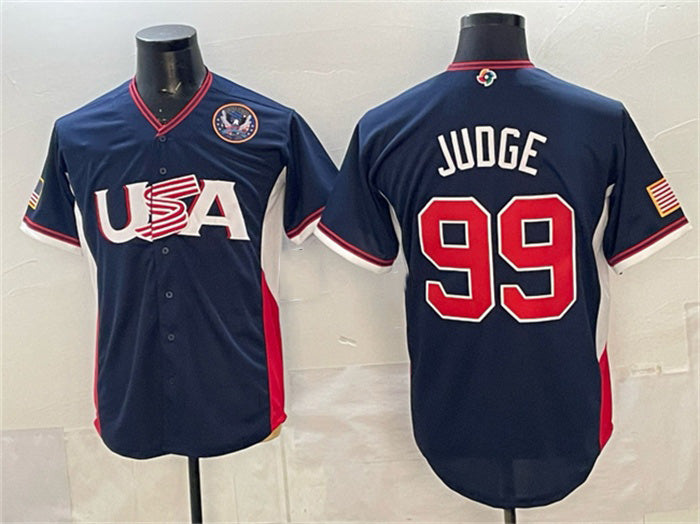 USA Baseball #99 Aaron Judge Navy 2026 World Baseball Classic United States 250th Anniversary Patch Road Stadium Stitched Baseball Jersey - Main View
