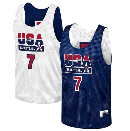 USA Basketball #7 Larry Bird Mitchell & Ness Training 1992 Dream Team Authentic Reversible Practice Jersey - Navy American Basketball Jersey - Main View