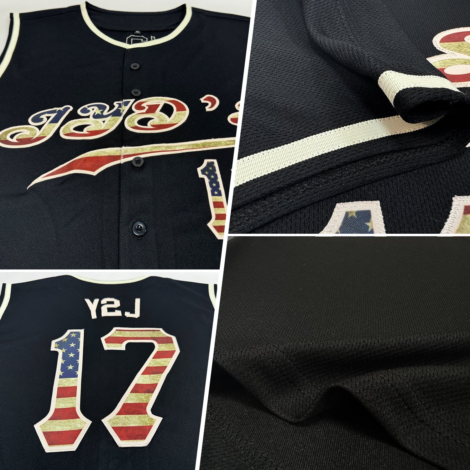 Custom Black Vintage USA Flag-Cream Authentic Sleeveless Baseball Jersey view 2