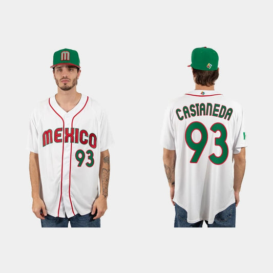 #93 VICTOR CASTANEDA MEXICO BASEBALL 2023 WORLD BASEBALL CLASSIC JERSEY ¨C WHITE Stitches Baseball Jerseys - Main View