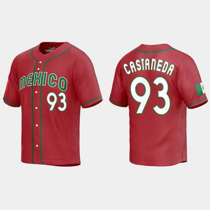 #93 VICTOR CASTANEDA MEXICO BASEBALL 2023 WORLD BASEBALL CLASSIC REPLICA JERSEY ¨C RED Stitches Baseball Jerseys - Main View