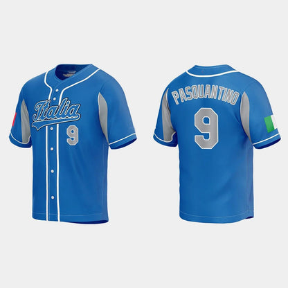 #9 VINNIE PASQUANTINO ITALY BASEBALL 2023 WORLD BASEBALL CLASSIC JERSEY ¨C ROYAL Stitches Baseball Jerseys - Main View