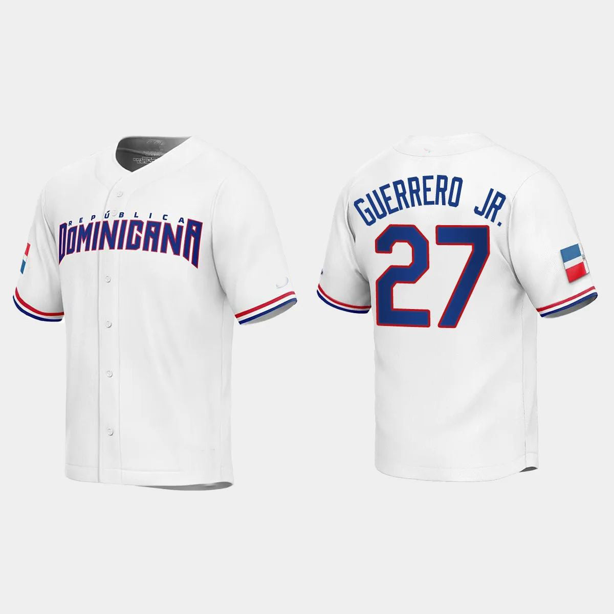 #27 VLADIMIR GUERRERO JR. DOMINICAN REPUBLIC BASEBALL 2023 WORLD BASEBALL CLASSIC REPLICA JERSEY ¨C WHITE Stitches Baseball Jerseys - Main View