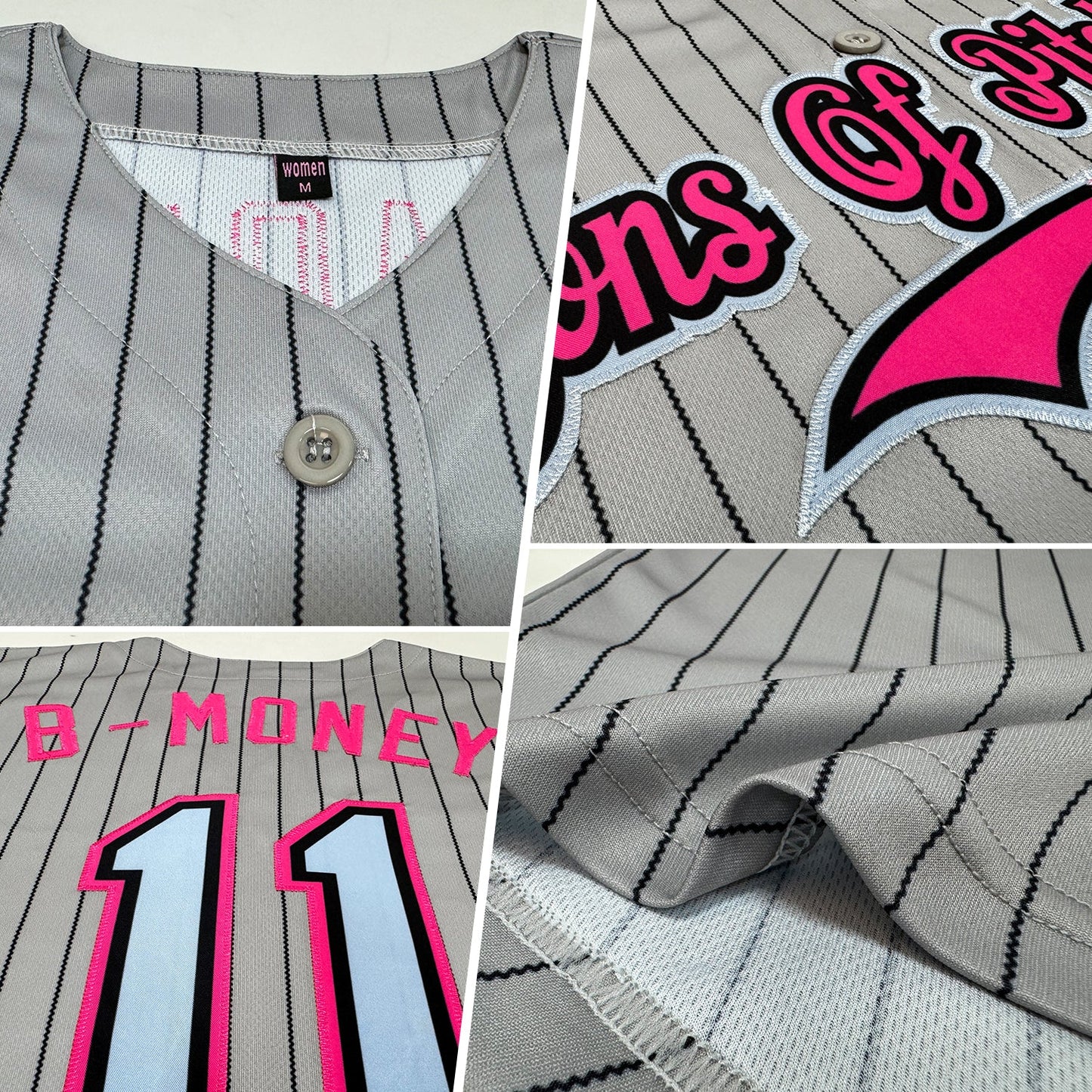Custom Gray Black Pinstripe Light Blue-Pink Authentic Sleeveless Baseball Jersey view 2