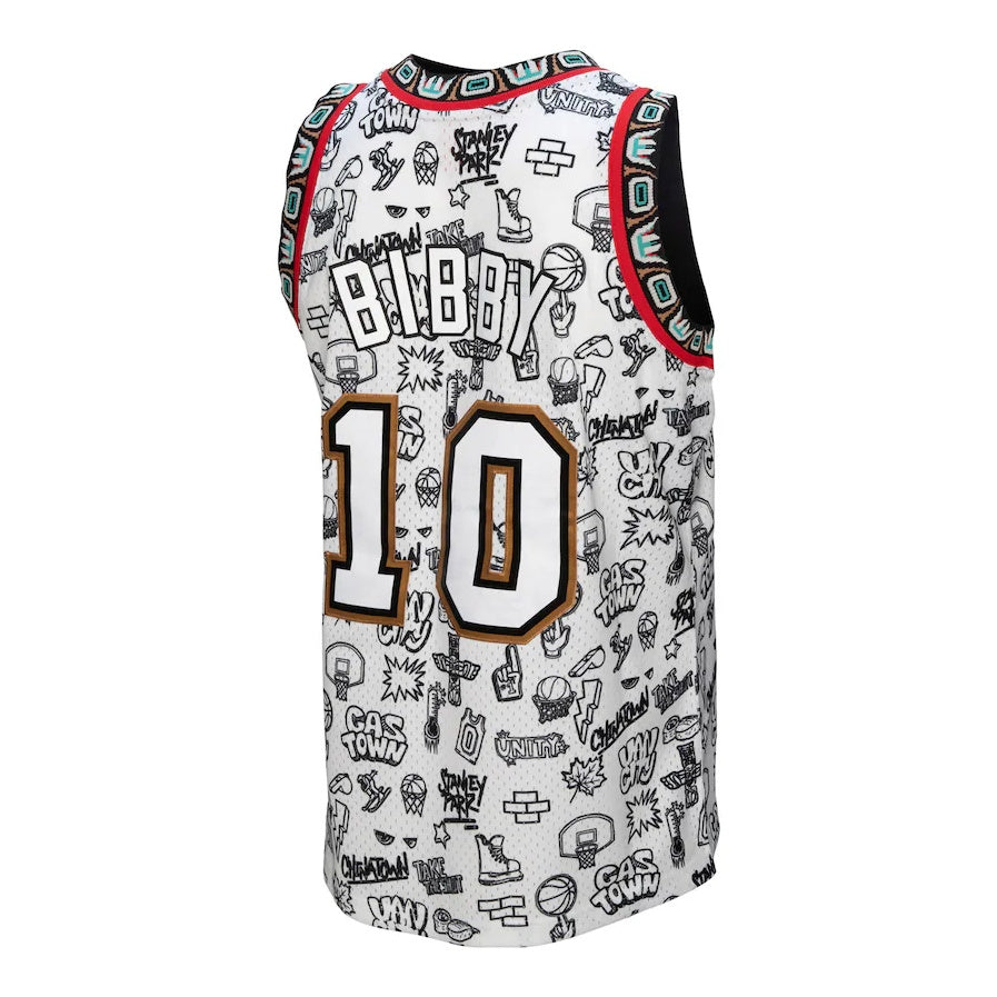 V.Grizzlies #10 Mike Bibby Mitchell & Ness 1998-99 Swingman Jersey - White American Basketball Jersey - Main View