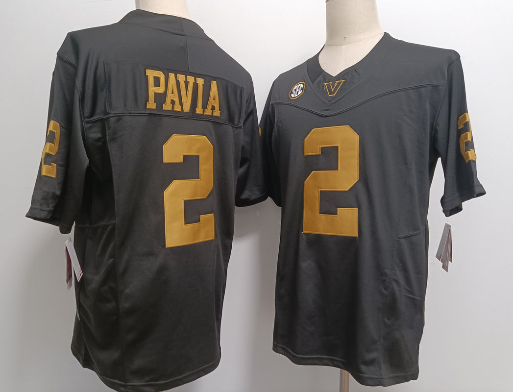 V.Commodores #2 Diego Pavia Black Gold FUSE Football Stitched American College Jerseys - Main View