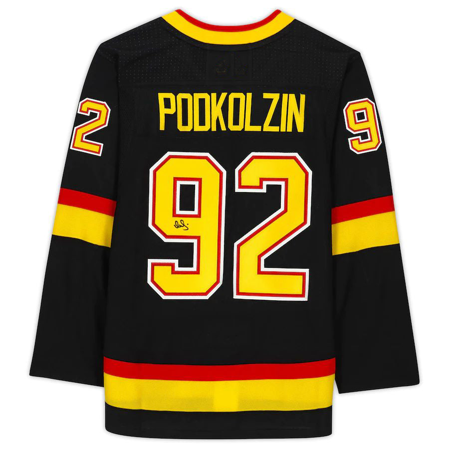 V.Canucks #92 Vasily Podkolzin Fanatics Authentic Autographed Alternate Authentic Jersey Black Stitched American Hockey Jerseys - Main View