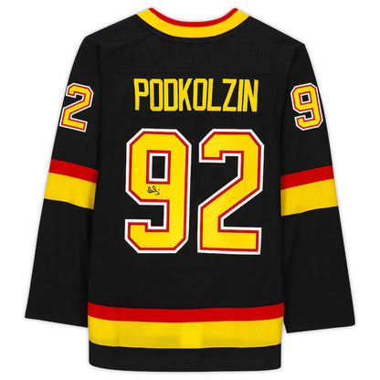 V.Canucks #92 Vasily Podkolzin Fanatics Authentic Autographed Alternate Authentic Jersey Black Stitched American Hockey Jerseys - Main View