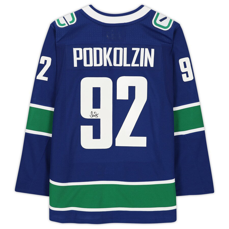 V.Canucks #92 Vasily Podkolzin Fanatics Authentic Autographed  Blue Stitched American Hockey Jerseys - Main View