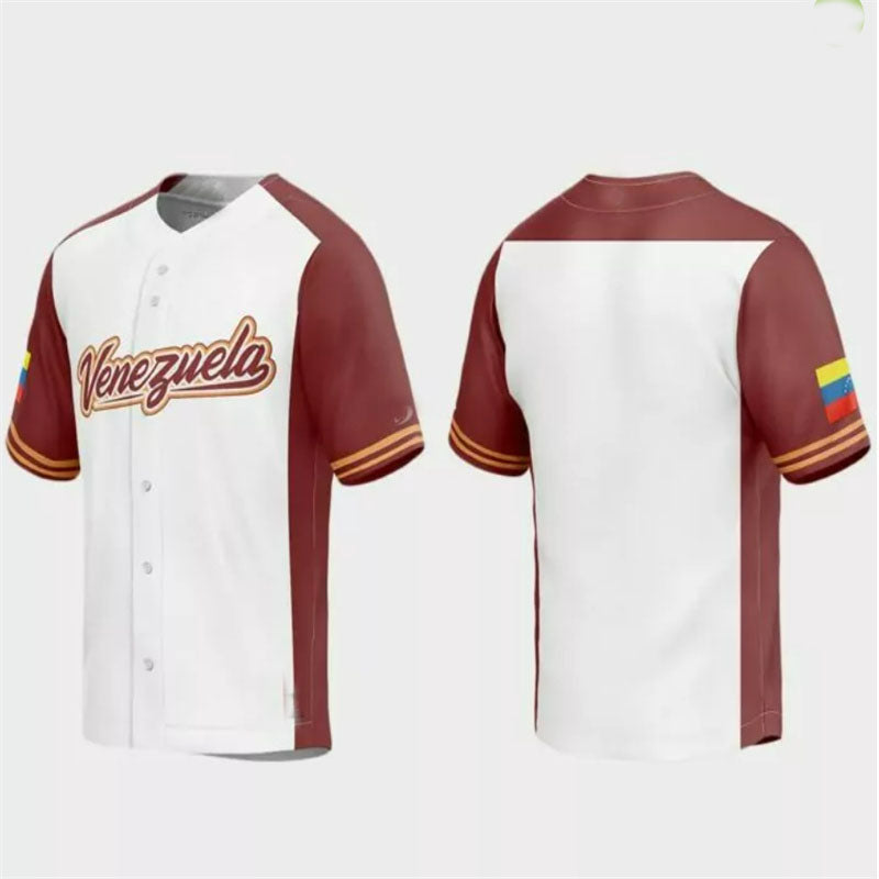 Venezuela Baseball 2023 World Baseball Classic Replica Jersey ¨C White Burgundy Stitches Baseball Jerseys - Main View