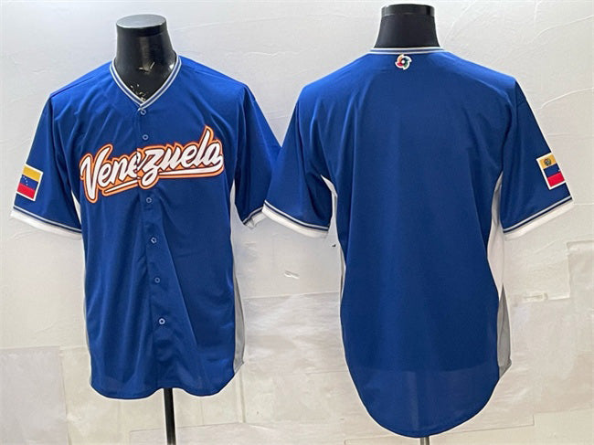 Venezuela Baseball Blank Blue 2026 World Baseball Classic Road Stadium Stitched Baseball Jersey - Main View