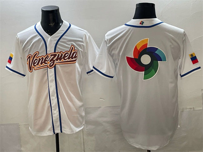 Venezuela Baseball White 2026 World Baseball Classic Big Logo Home Stadium Stitched Baseball Jersey - Main View