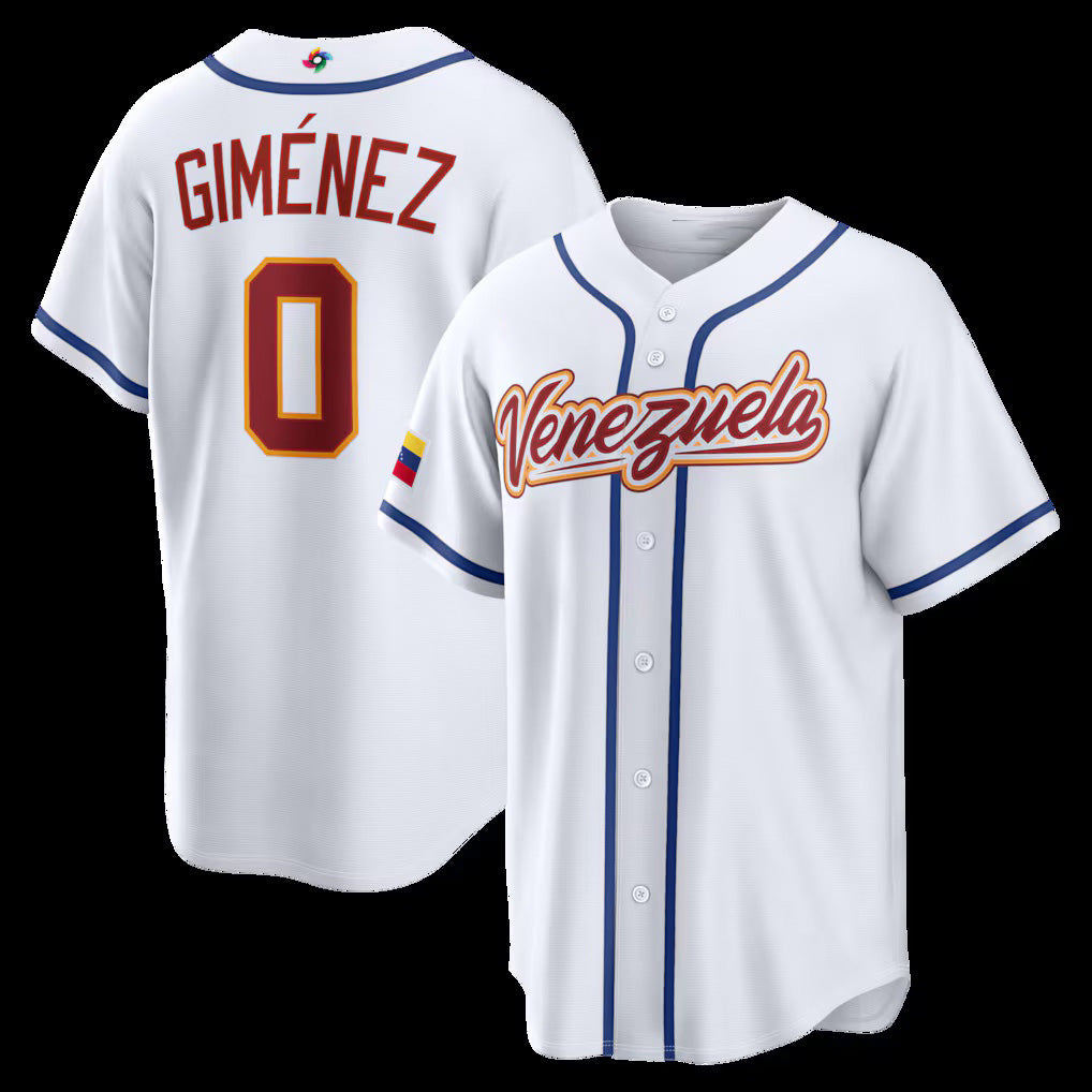 Venezuela Baseball #0 Andrés Giménez 2026 World Baseball Classic Home Stadium Jersey - White Baseball Jersey Tailgate Goods - Main View