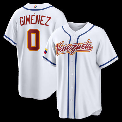 Venezuela Baseball #0 Andrés Giménez 2026 World Baseball Classic Home Stadium Jersey - White Baseball Jersey Tailgate Goods - Main View