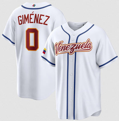 Venezuela Baseball #0 Andrés Giménez White 2026 World Baseball Classic Home Stadium Stitched Baseball Jersey - Main View