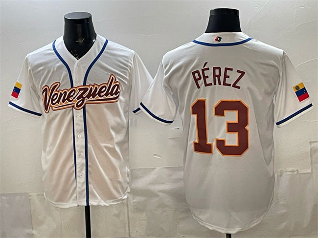 Venezuela Baseball #13 Salvador Pérez White 2026 World Baseball Classic Home Stadium Stitched Baseball Jersey - Main View