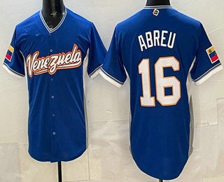 Venezuela Baseball #16 Wilyer Abreu Blue 2026 World Baseball Classic Cool Base Stitched Baseball Jersey - Main View