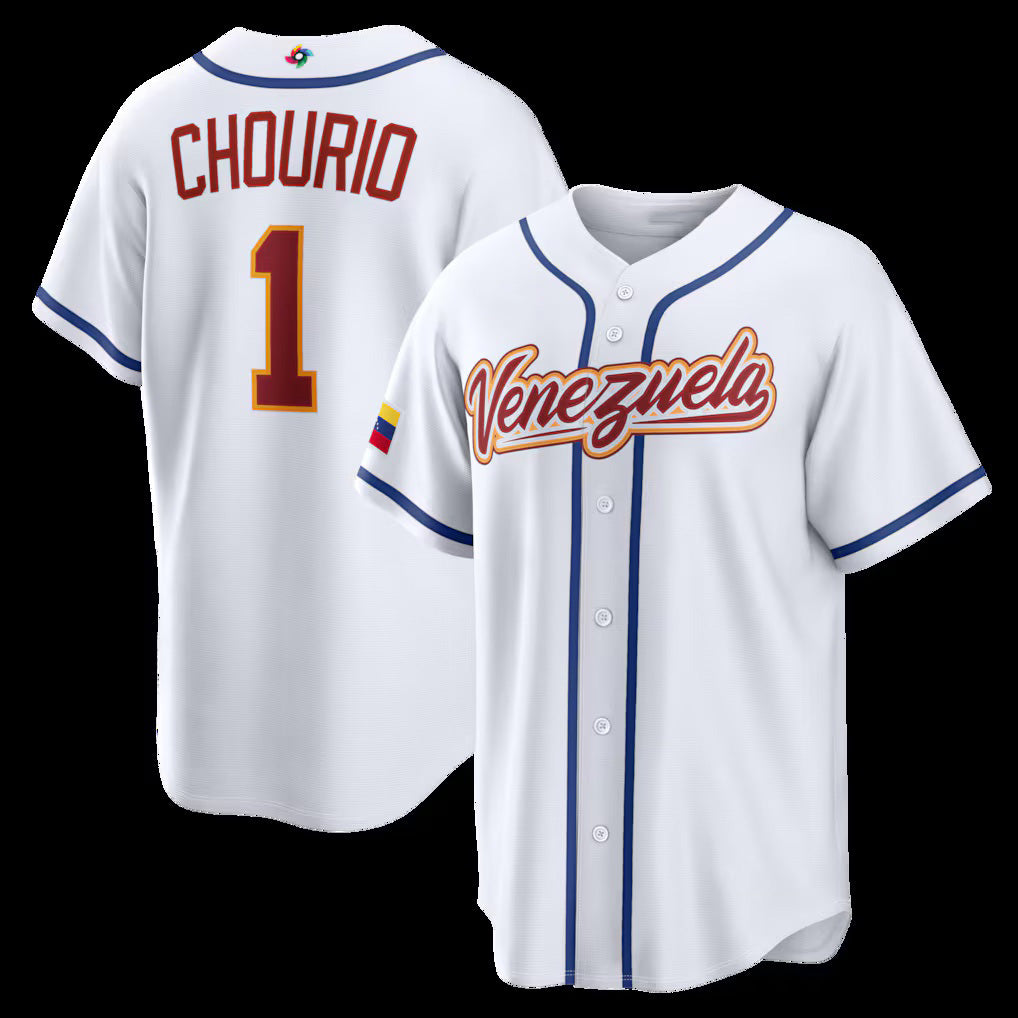 Venezuela Baseball #1 Jackson Chourio 2026 World Baseball Classic Home Stadium Jersey - White Baseball Jersey Tailgate Goods - Main View