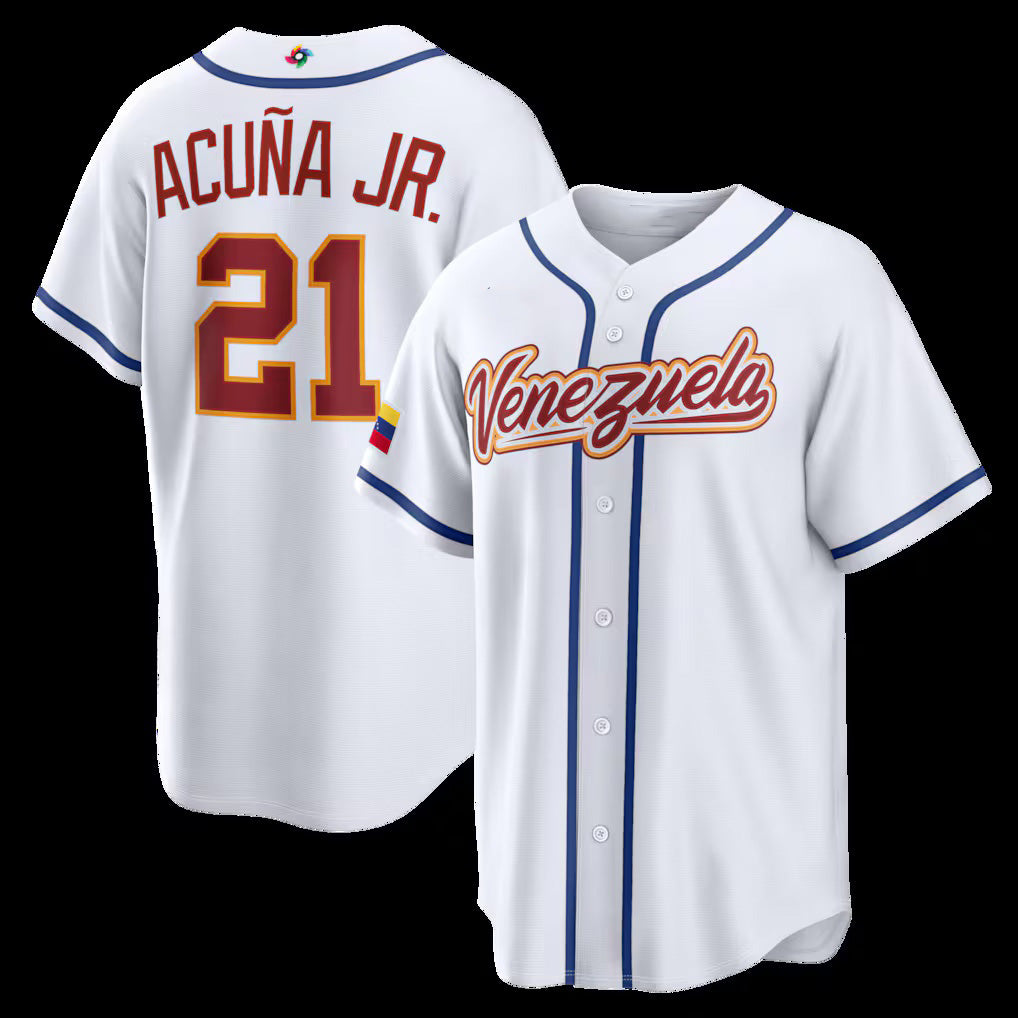 Venezuela Baseball #21 Ronald Acu?a Jr. 2026 World Baseball Classic Home Stadium Jersey - White Baseball Jersey Tailgate Goods - Main View