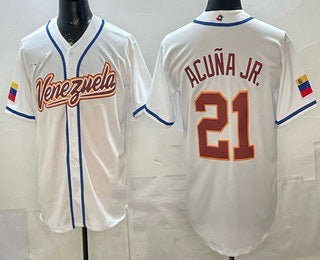Venezuela Baseball #21 Ronald Acuna Jr White 2026 World Baseball Classic Cool Base Stitched Baseball Jersey - Main View