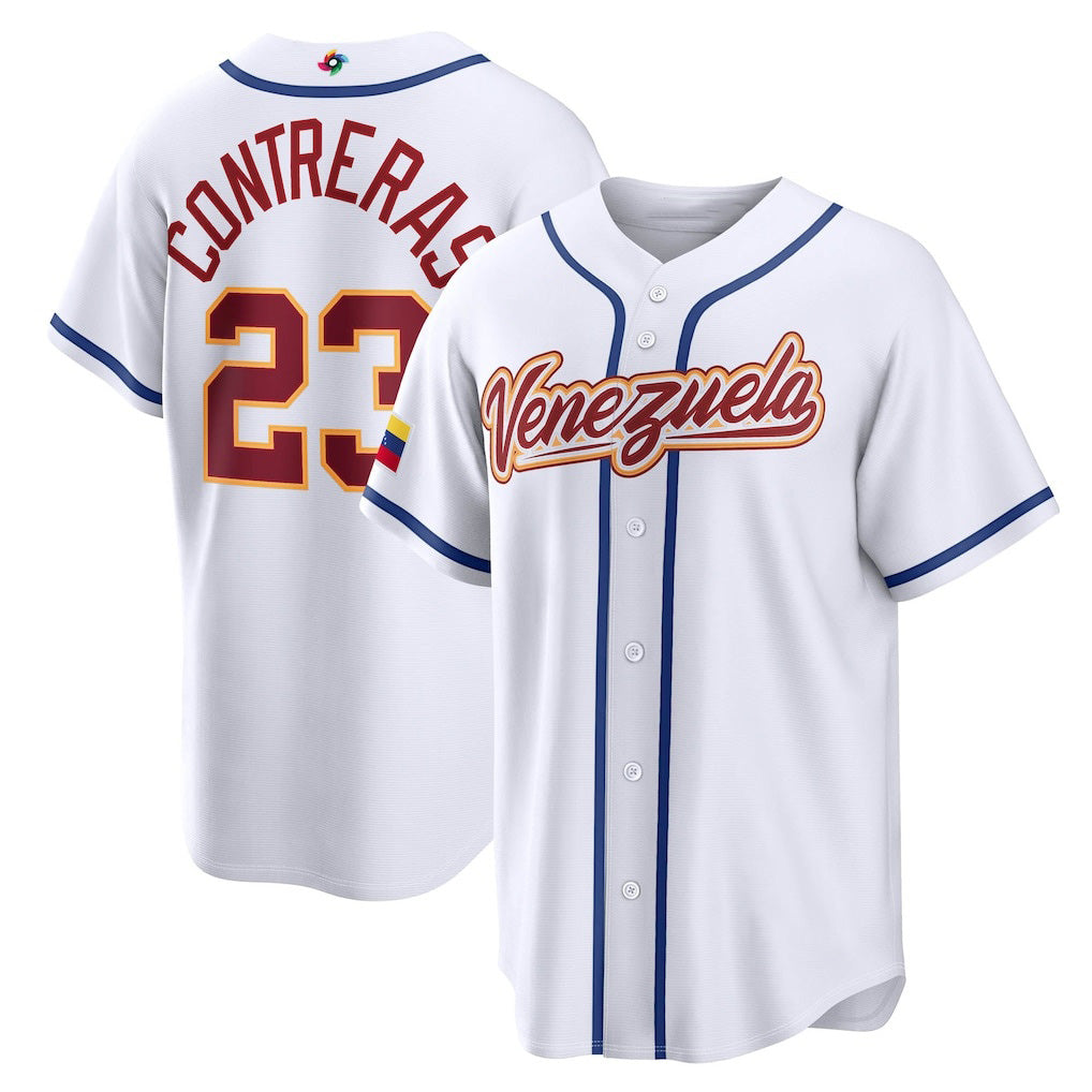 Venezuela Baseball #23 William Contreras 2026 World Baseball Classic Home Stadium Jersey - White Baseball Jersey Tailgate Goods - Main View