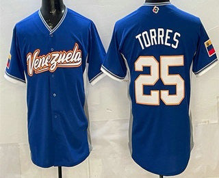 Venezuela Baseball #25 Gleyber Torres Blue 2026 World Baseball Classic Cool Base Stitched Baseball Jersey - Main View