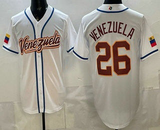 Venezuela Baseball #26 Venezuela White 2026 World Baseball Classic Cool Base Stitched Baseball Jersey - Main View