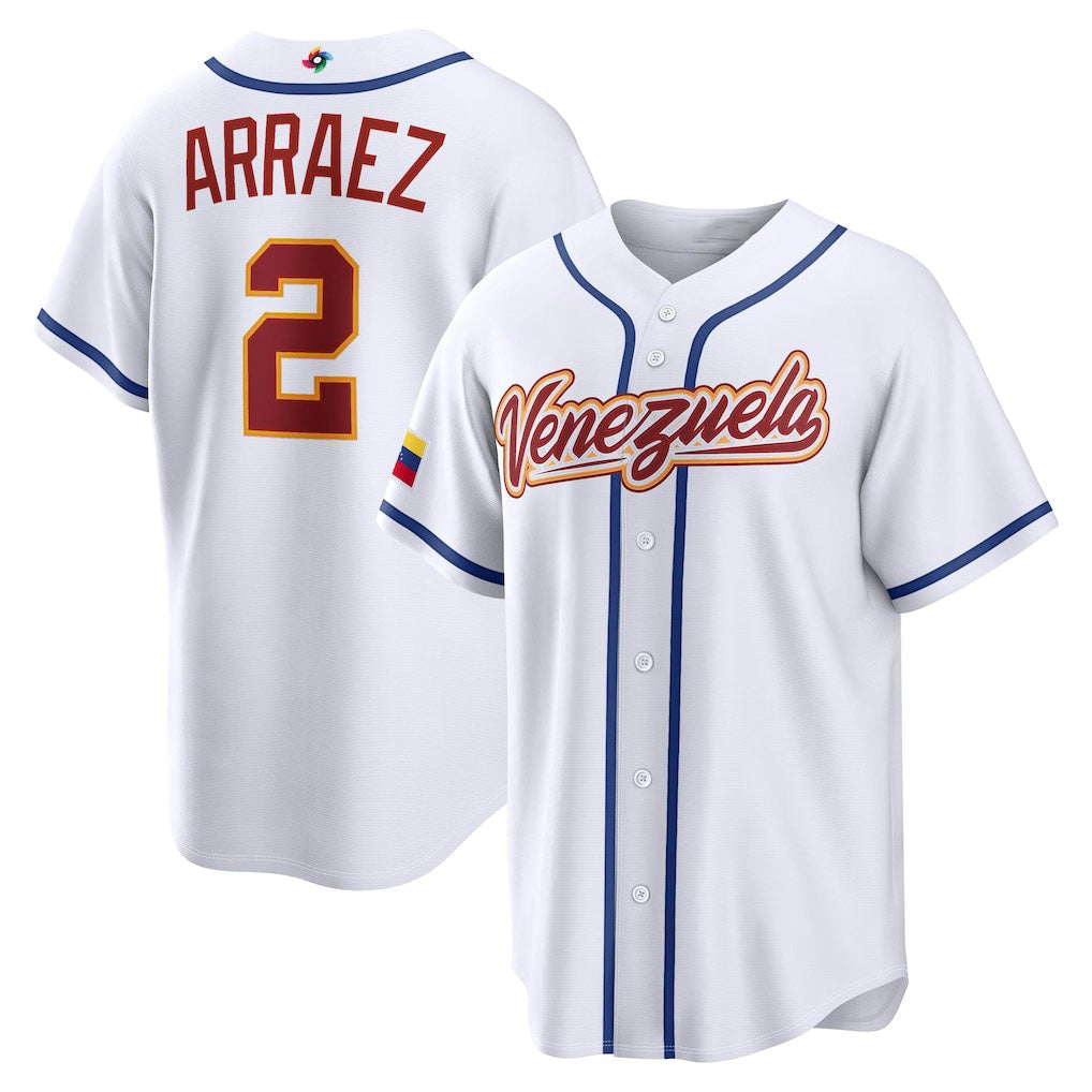 Venezuela Baseball #2 Luis Arraez 2026 World Baseball Classic Home Stadium Jersey - White Baseball Jersey Tailgate Goods - Main View