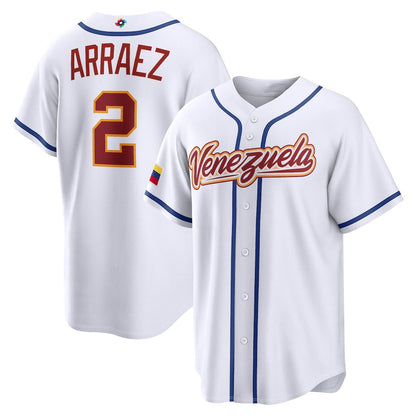 Venezuela Baseball #2 Luis Arraez 2026 World Baseball Classic Home Stadium Jersey - White Baseball Jersey Tailgate Goods - Main View