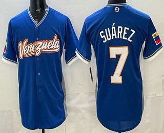 Venezuela Baseball #7 Eugenio Suarez Blue 2026 World Baseball Classic Cool Base Stitched Baseball Jersey - Main View